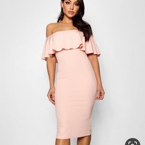 Boohoo Bodycon Pink Bardot Midi Dress